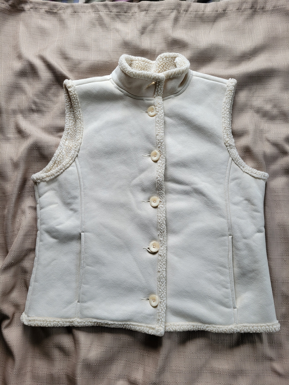 L.L. Bean Cream Sherpa-Trim Button Front Vest